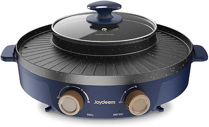 Joydeem Electric Grill with Shabu Shabu Hot Pot, Compact Korean BBQ Hotpot Combo Machine, 2L Hot Pot, Suitable for 1-4 People, JD-SK3407