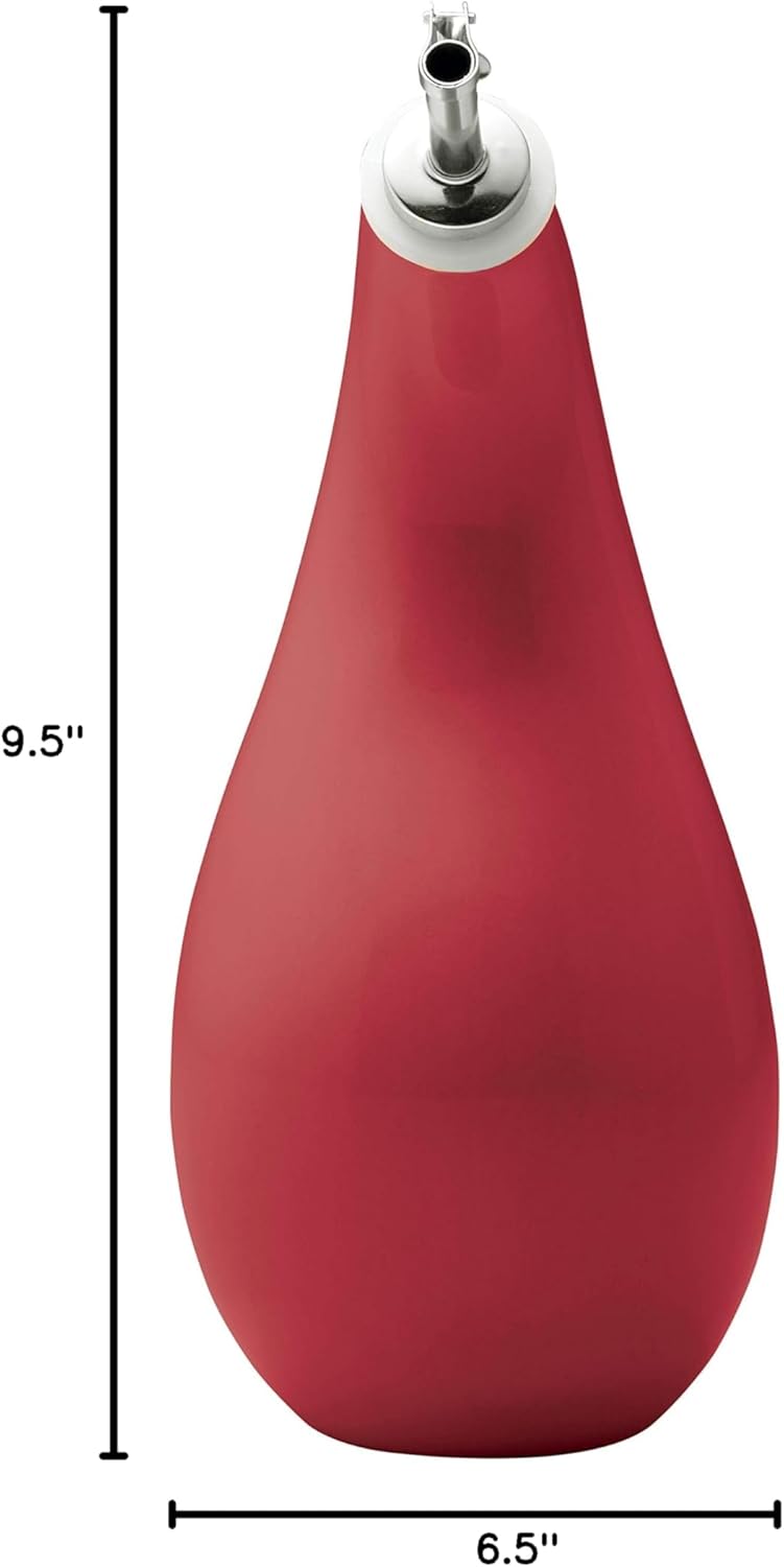Rachael Ray Solid Glaze Ceramics EVOO Olive Oil Bottle Dispenser with Spout - 24 Ounce, Red
