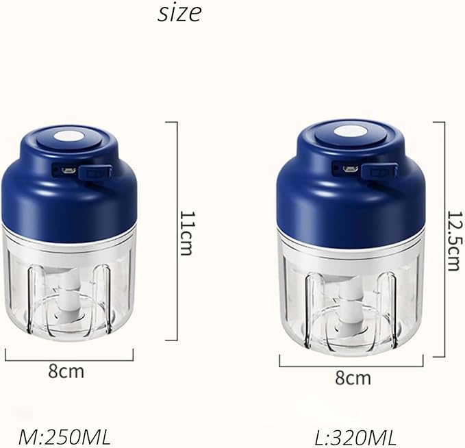 Household Electric Garlic Crusher, Electric Garlic Chopper, Mini Portable Veggie Chopper with 4/6 Stainless Steel Blades, Wireless Rechargeable Food Cutter for Garlic, Onion, Chili (2PCS-A,250ML)