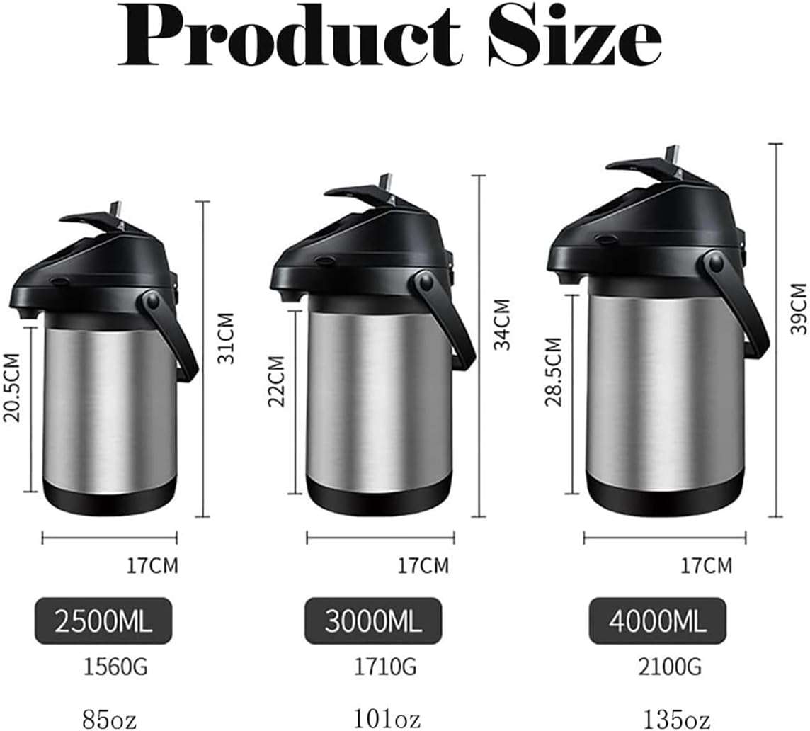 101 Oz & 3L Airpot Thermal Thermos Coffee Dispenser with Pump,Airpot Coffee Carafe Thermal for Keeping Hot Double Walled Insulated Stainless Steel Beverage Dispenser Lever Action for Hot/Cold Water
