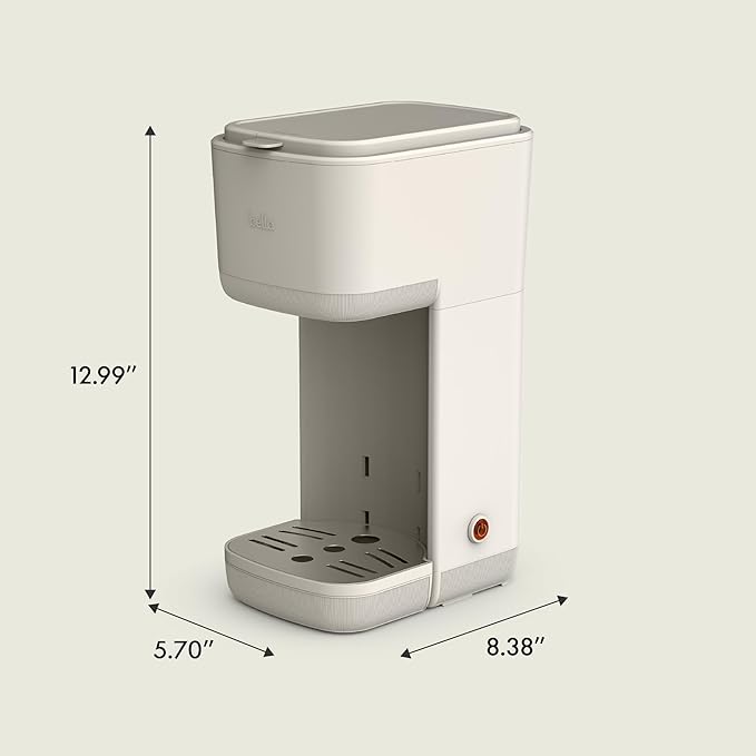 BELLA Single Serve Coffee Maker, K Cup & Coffee Ground Compatible with Removable, Adjustable Drip Tray, Auto Shutoff & Reusable Dishwasher Safe Accessories, Brews 6oz to 14oz, 1000 Watt, Oatmilk