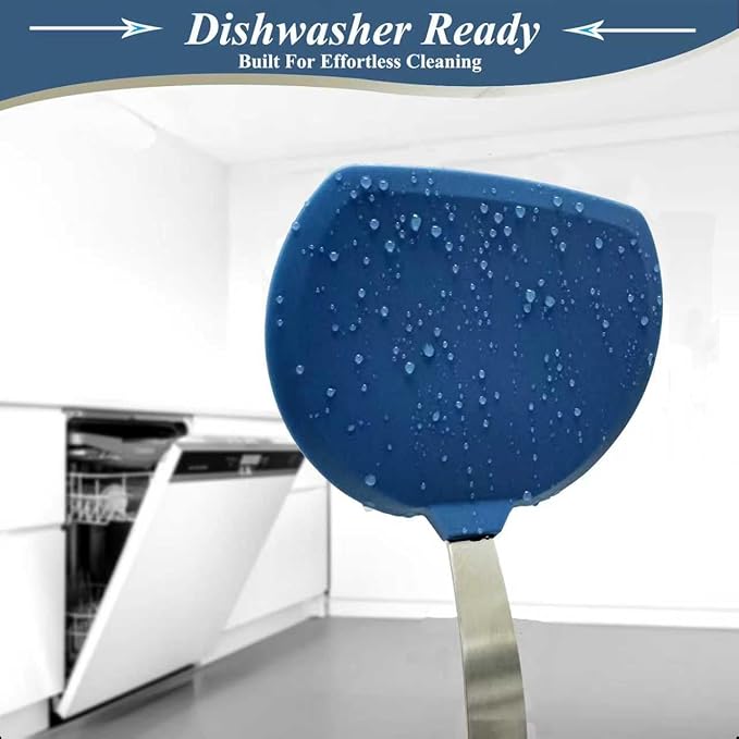 Silicone Spatula, Heat Resistant Kitchen Utensils for Non-Stick Cookware, Wide Slotted Pancake Spatulas Turner with Seamless Thin Edges for Egg, Omelette, Fish Slice (Half-Round Spatula)