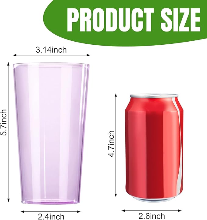 Liacere Color Plastic Drinking Glasses - (Set of 12) 18oz Color Plastic Glasses Colors Reusable,Kitchen Water Glasses Cup, Bar Tumbler Glassware Set for Beer, Juice, Cocktail, Whiskey, Milk