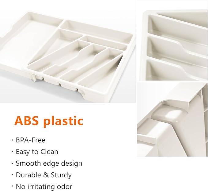 Li&Zhao Silverware Organizer - Expandable Kitchen Drawer Organizer Cutlery Drawer Organizer Flatware Organizer for Drawer Utensil Tray for Kitchen Plastic Silverware Holder for Spoons Knives Forks