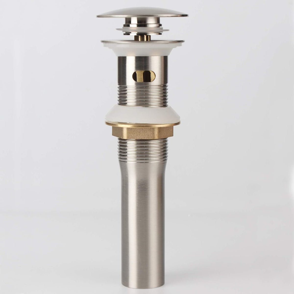 Brushed Nickel Pop Up Sink Drain with Overflow, Bathroom Faucet Vessel Sink Drain with Detachable Basket Stopper