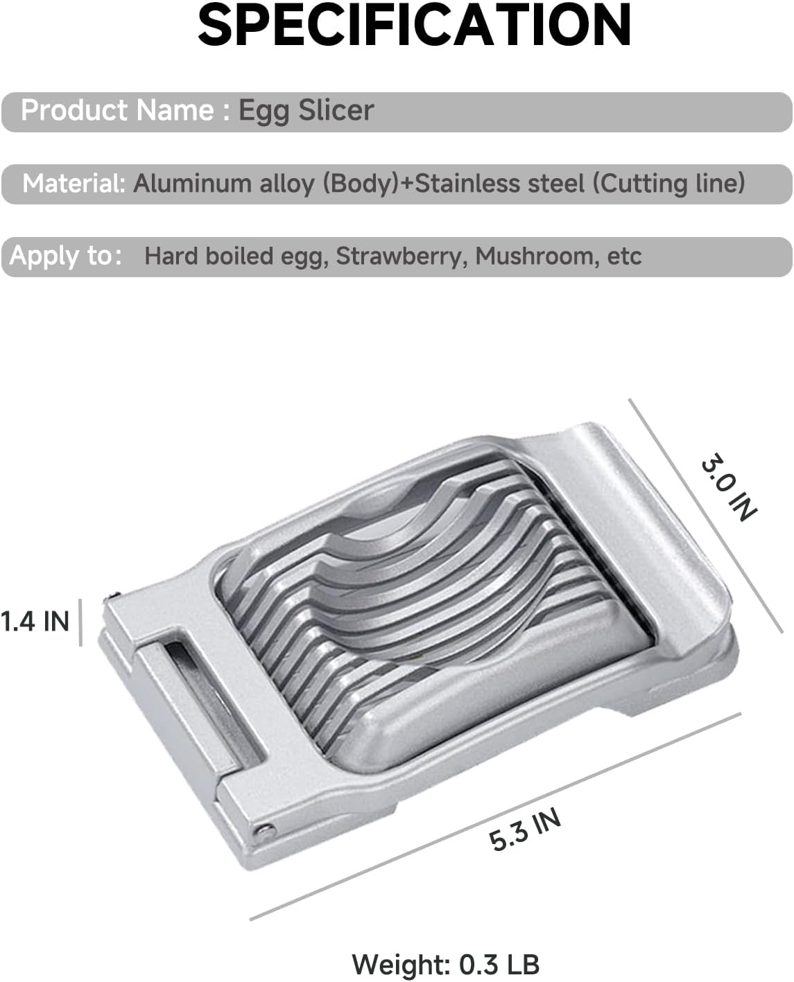 Egg Slicer for Hard Boiled Eggs, Heavy Duty Metal Stainless Steel Aluminum Alloy Egg Cutter for Egg Strawberry Mushroom Hot Dog Soft Fruit Kitchen Tool (Silver)