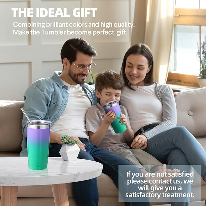 Volhoply 20oz Stainless Steel Tumbler with Lid and Straw Bulk 8 Pack,Double Wall Insulated Travel Iced Coffee Mug Fits Cup Holder,Powder Coated Cups for Cold Drinks,Christmas Gifts(Purple Green,8 Set)