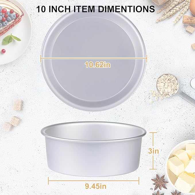 HomeMall Round Cake Pan Set of 3 (6 x 3 inch/8 x 3 inch/10 x 3 inch), Aluminum Baking Pans for Layer Cakes, Heavy Duty Non-Stick, Evenly Baking Tools for Home Kitchen, Birthday Wedding Anniversary