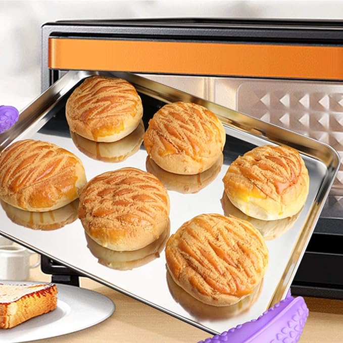 Baking Sheets 2 Pieces, Bastwe Cookie Sheets Set Stainless Steel Baking Pans Toaster Oven Tray Pans, Rectangle Size 12 × 10 × 1 inch, Rustproof & Healthy & Easy Clean & Dishwasher Safe