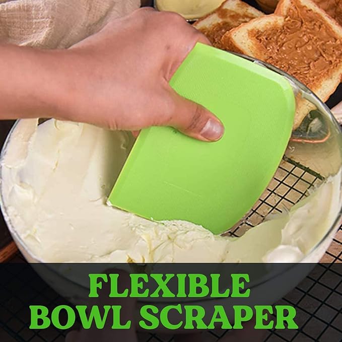 SURDOCA Dough Scraper Bench Scraper - 3P 11.8x7.3" Plastic Flexible Bowl Scraper, Sharp Edge & Angles Cake Scraper. Non-Slip Bakeware Decorating Tools Sculpting & Modeling Tools - White+Blue+White