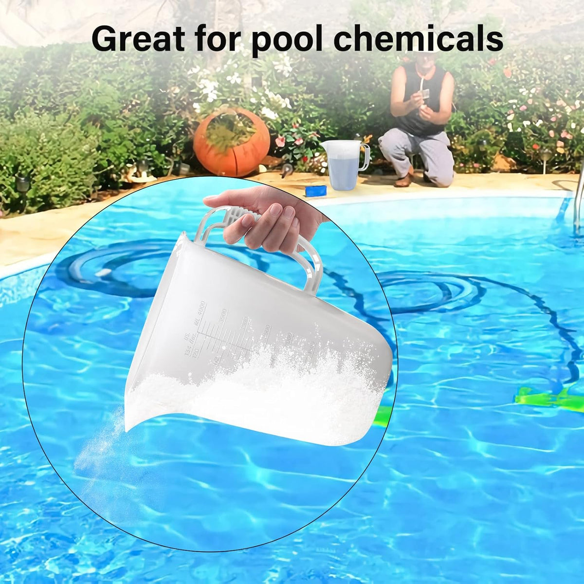 1 Gallon Measuring Pitcher, 134oz Extra Large Measure Pitcher-Convenient Conversion Chart-Strong Handle, Heat Resistant Plastic 1 Gallon Measuring Container for Pool Chemicals,Motor Oil, Lawn and Cook