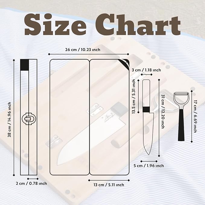 Foldable Bamboo Cutting Board Set - with Knife, Peeler, Bag & Built-in Sharpener β Portable Compact Chopping Board for Camping, Picnic, Travel & Kitchen β Non-Slip, Eco-Friendly, Multi-Purpose Design