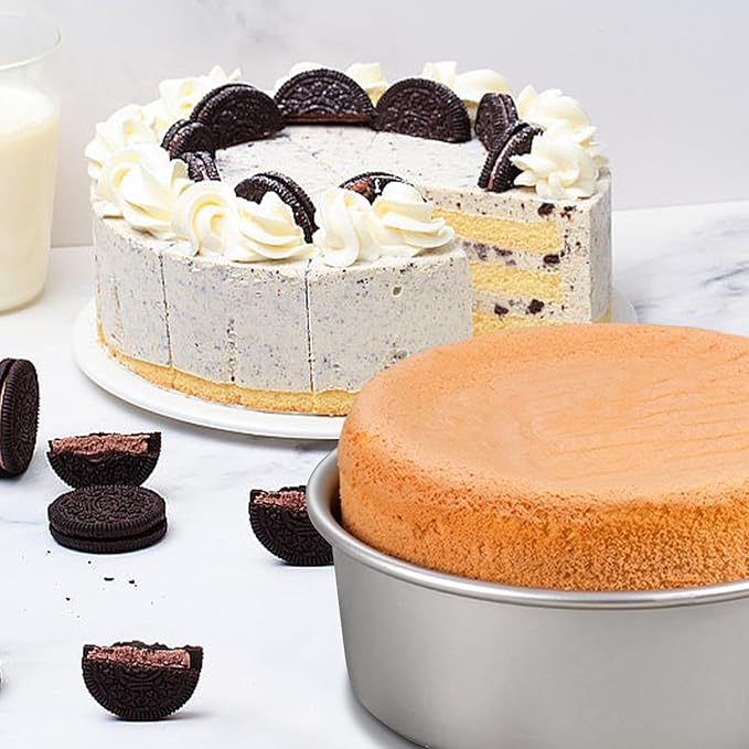HomeMall 8 x 3 Inch Aluminum Round Cake Pan, 3-Piece Set Cake Baking Pans, Round Layer Cake Baking Pans for Birthday Wedding Home Kitchen DIY Baking Tools, Heavy Sturdy & Healthy, Oven Safe