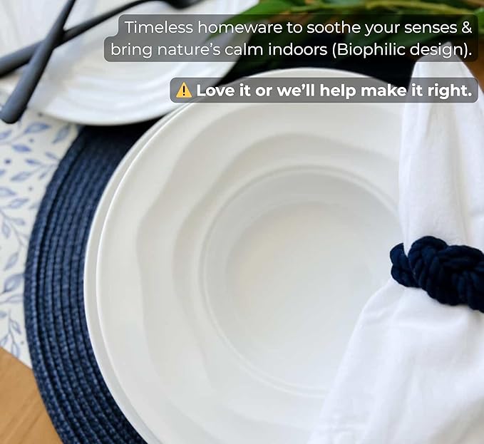 Pots & Patterns White Dinner Plates. Porcelain Dinnerware Set for 4-12-Piece Chip Resistant Plates and Bowls Sets