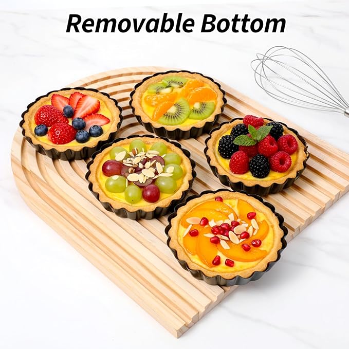 16 Pack Mini Tart Pan 4 Inch with Removable Bottom, Nonstick Round Mini Quiche Pans Mold Heavy Duty Fluted Side for Pies, Mousse Cakes, Dessert Baking
