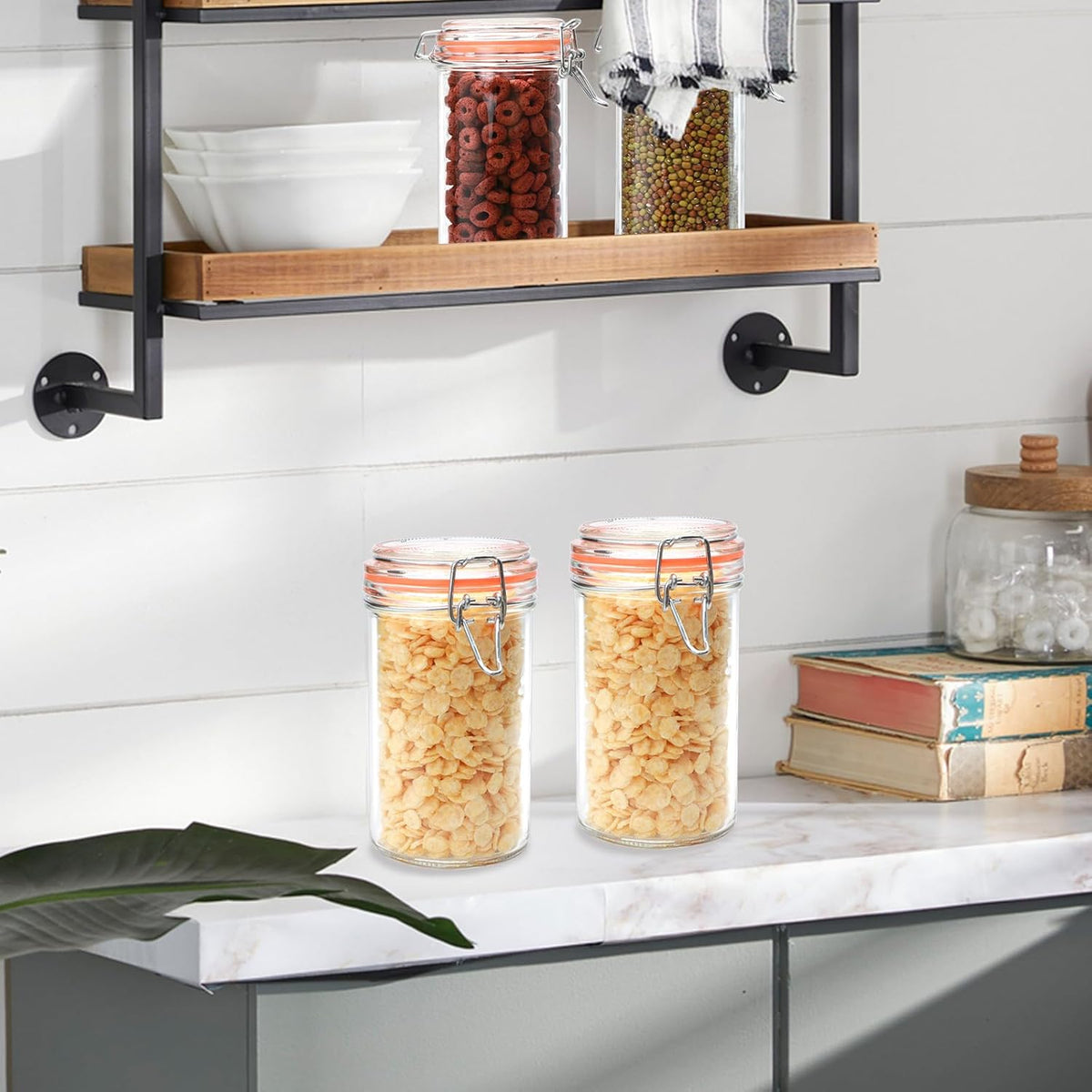 16 oz Glass Jars with Airtight Lid, Set of 6 Mason Jars 16 oz, Glass Storage Jars, Airtight Glass Jars, Canning Jar,Glass Canister with Seal for Pickle, Vanilla, Cookie, Jelly