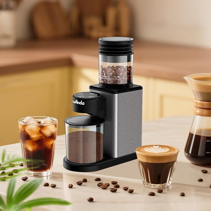 Wancle Conical Burr Electric Coffee Grinder with Touchscreen Coffee Bean Grinder - Precision Timer, 25 Grind Settings, Anti-Static, Stainless Steel, Easy to Clean