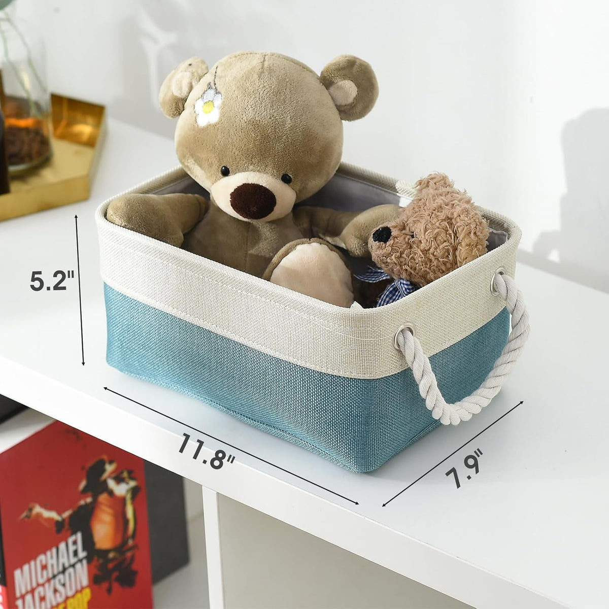 Organization and Storage Basket for Organizing - 12X8X5.2 inch 6 Pack Fabric Cube Storage Bin Collapsible Baskets for Shelves, Storage Box for Cloth Decorative room (White & Green)