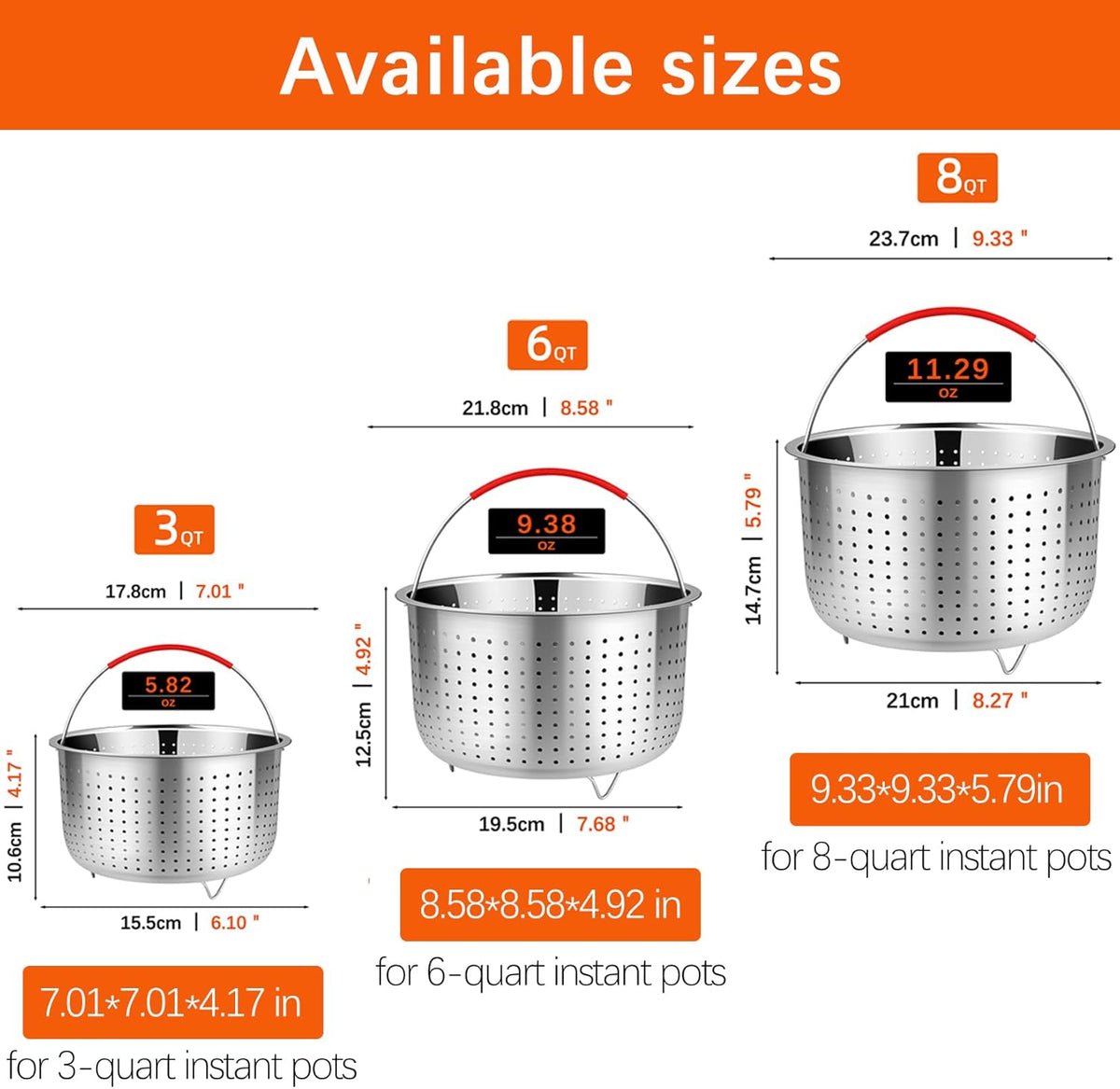 REDANT Vegetable Steamer Basket for Instant Pot Accessories 6 & 8 Qt - Stainless Steel Strainers and Colanders - Metal Strainer for Cooking Broccoli, Eggs, Pasta, Quinoa - with 2 Gloves, 6 Quart