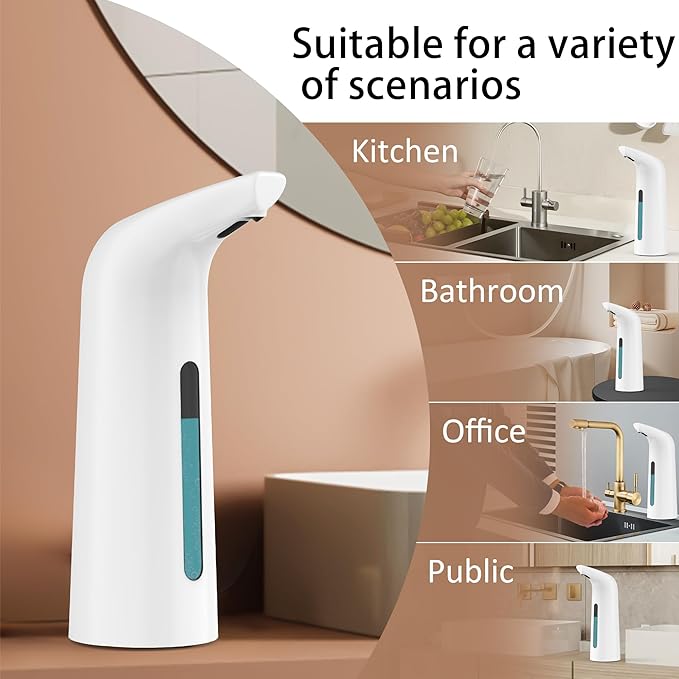 Automatic Soap Dispenser Touchless,400ML Hand & Dish Countertop Electric Liquid Rechargeable Dispenser with Sensor,Modern 4 Gear Adjustable Waterproof Kitchen Auto Soap Pump(White)