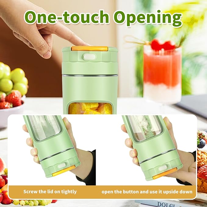 Slim Portable Blender Cup, 20oz (600ml) Personal Travel Juicer with Leakproof Lid, USB-C Rechargeable Licuadora Portatil for Smoothies and Shakes, Auto-Cleaning(green)