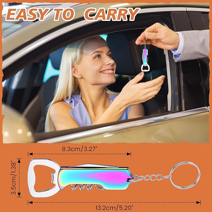 Ziliny 24 Pcs Bottle Opener Keychain Bulk Wine Bottle Beer Opener Keychain 3.27" Stainless Steel Corkscrew Waiter Corkscrew Wine Keyring Gifts for Christmas Bar Party Wedding Home (Titanium Color)