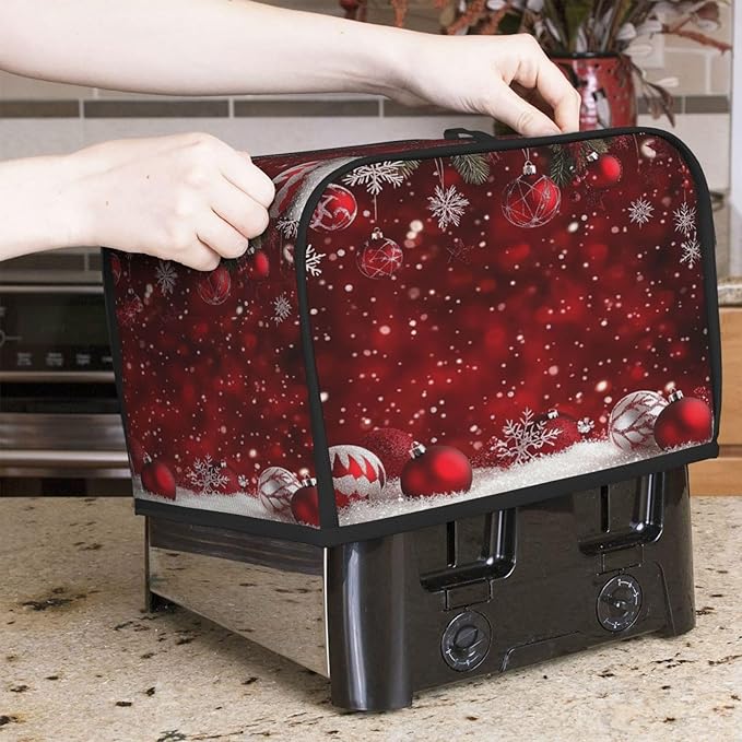 Toaster Cover 2 Slice Christmas Red Ball Winter Kitchen Small Appliance Covers with Pockets Dust and Fingerprint Protection