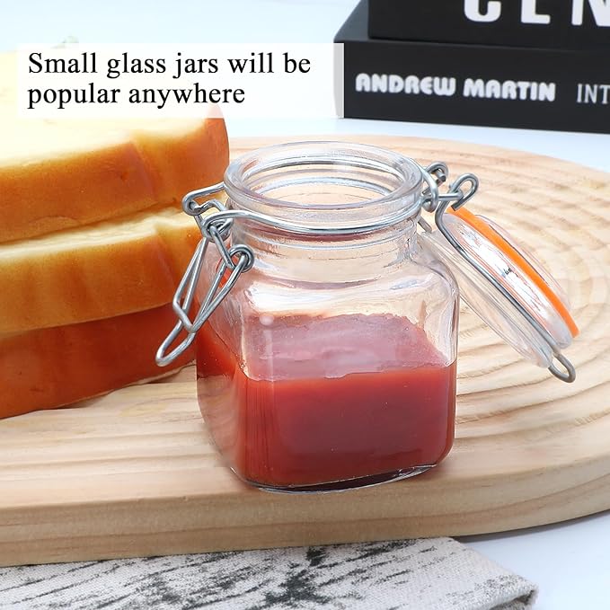 4 oz Glass Jars With Airtight Lids And Leak Proof Rubber Gasket,Small Mason Jars With Hinged Lids For Kitchen, Mini Spice Jars With Twine And Tags Labeling 30 Pack