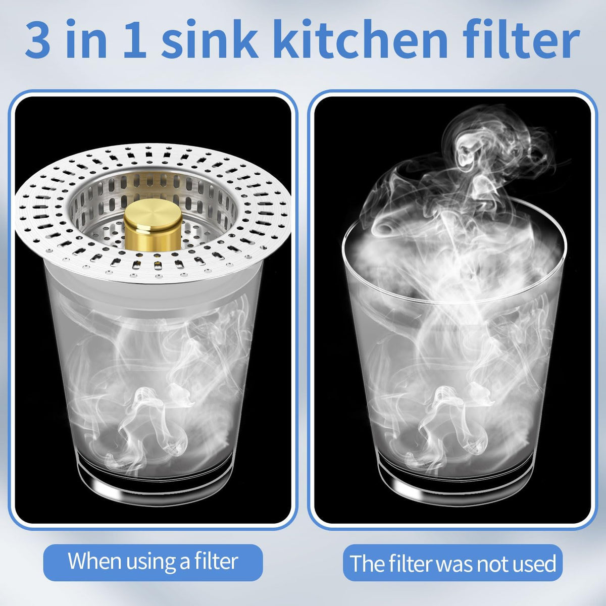 Upgraded 3 in 1 Kitchen Sink Drain Strainer - Stainless Steel Sink Stopper, Anti-Clogging Sink Food Catcher Basket, Fast Drainage Odor Filter Sink Plug(golden-2pcs)