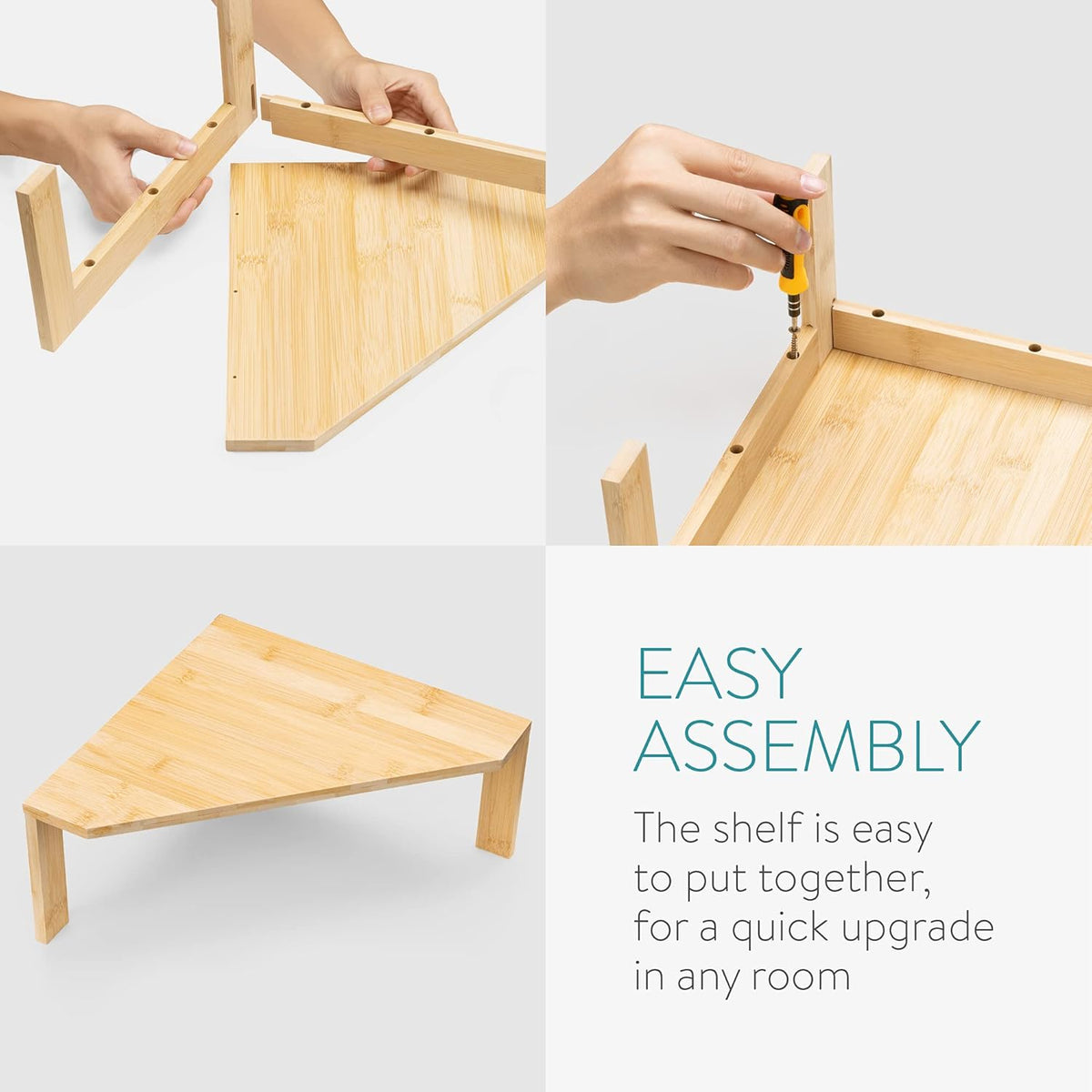 Navaris Bamboo Corner Shelf Unit - Free-Standing Corner Shelf for Kitchen Cabinet Cupboard Countertop Work Surface Storage Organizer 11.8"x11.8"x5.9"
