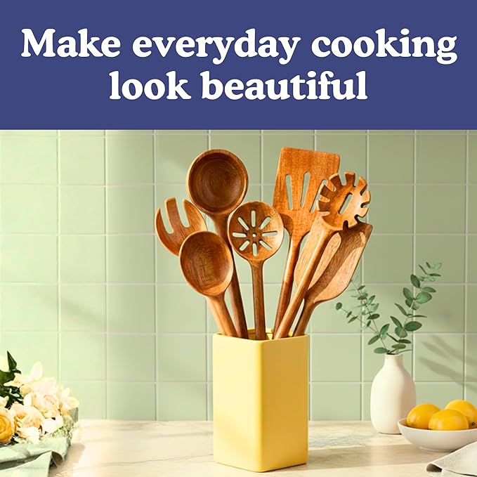 Non-Toxic Wooden Spoons for Cookingโ 7-Piece Kitchen Utensils Set, Glue-Free & One-Piece Cooking Utensils, Natural Wooden Utensil Set with Plant-Based Finish, Free of Forever Chemicals