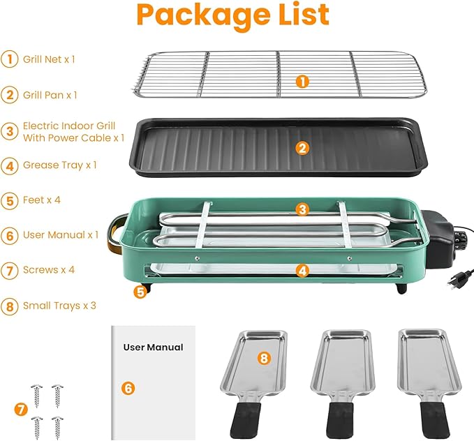 TeqHome 1500W Electric Indoor Grill,2 in 1 Smokeless Raclette Table Grill for Kitchen,Barbecue Korean BBQ Grill with Grill Net,Non-Stick Cooking Removable Plate & 5 Temperature Control,Dishwasher Safe