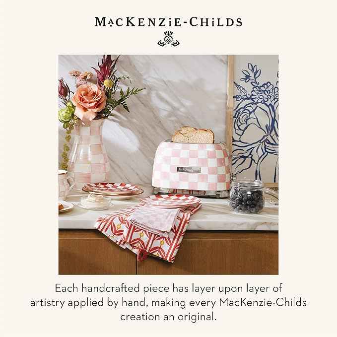 MACKENZIE-CHILDS 2-Slice Toaster, Decorative Toaster for Kitchen, Pink-and-White Rosy Check