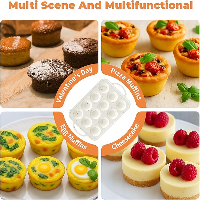2Pack Silicone Muffin Pan For Baking With Metal Reinforced Frame, 12 Cup Regular Size Nonstick Cupcake Pan, BPA Free Silicone Muffin Tray, Cupcake Baking Pan Molds for Oven