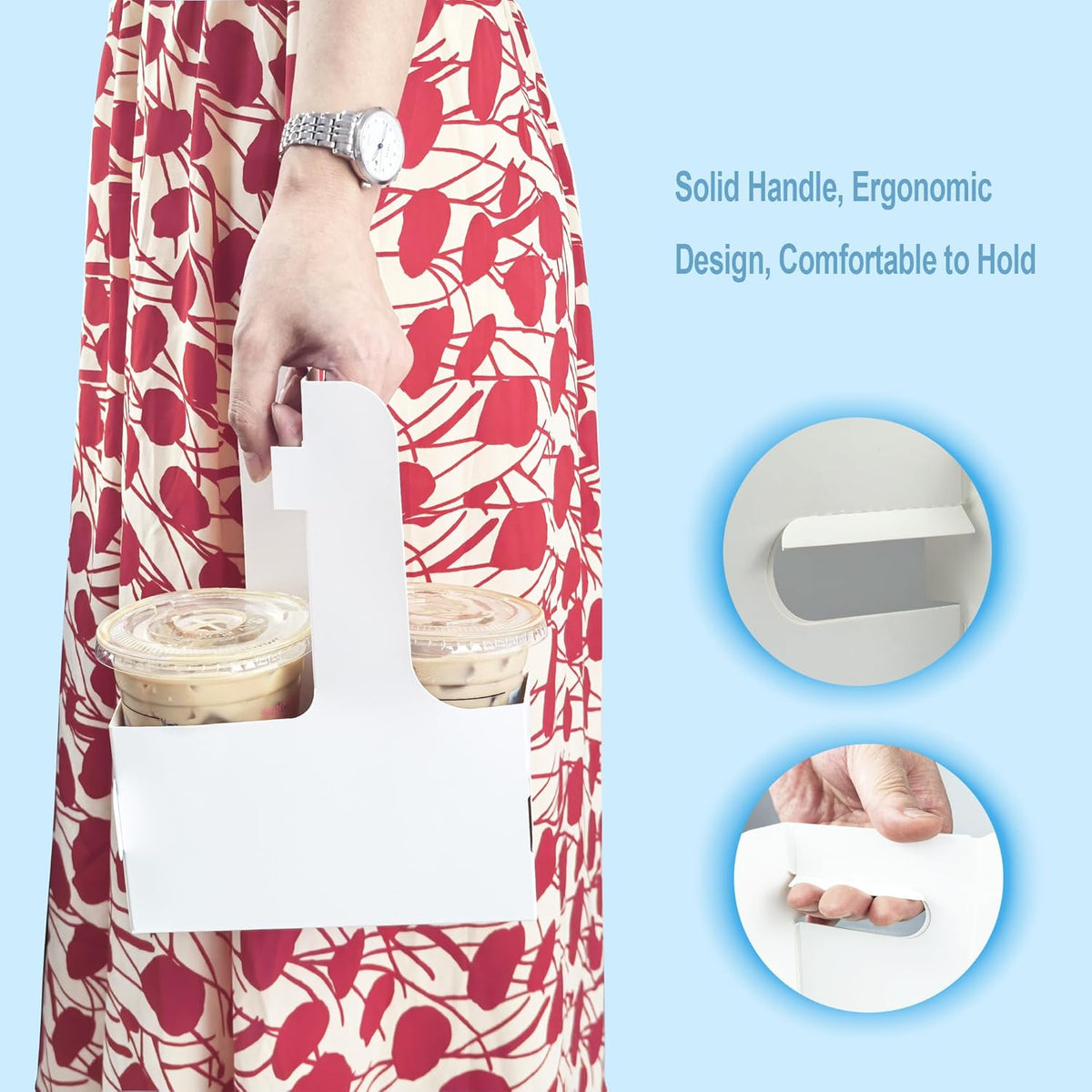 50 Pack 2-Cup Drink Carrier with Handle, Disposable White Cardboard Paper Cup Holder for Cold/Hot Drinks,Cup Carrier for Coffee or Food Delivery, Take Out Cup Carriers, Mlfklmkl