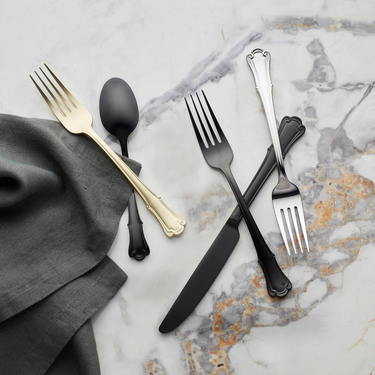 Oneida 896768 James Street Satin Champagne 20 Piece Flatware Set