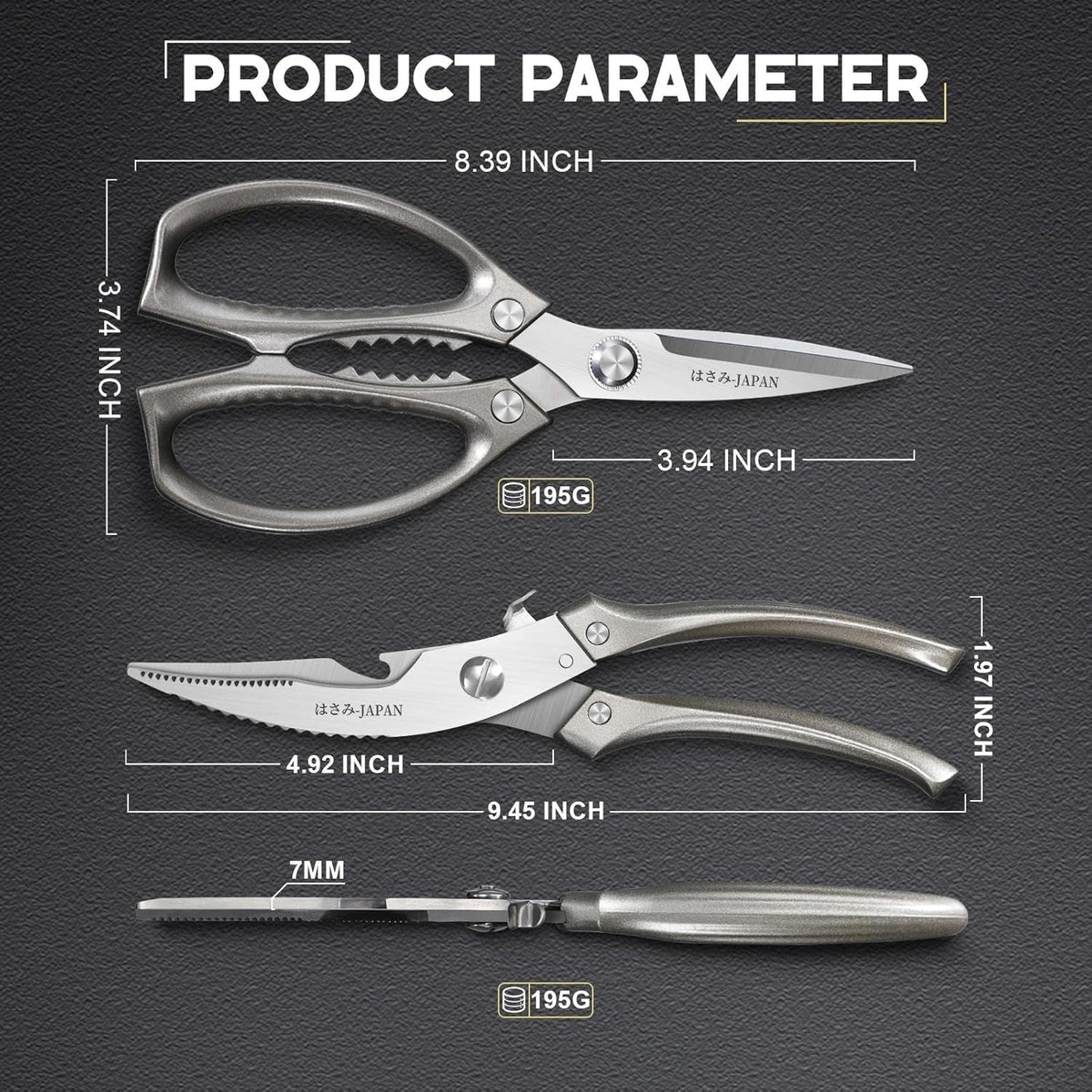 Huusk Kitchen Scissors Set, Poultry Shears Heavy Duty with Spring Loaded, Kitchen Meat Scissors All Purpose for Food, Chicken, Fish