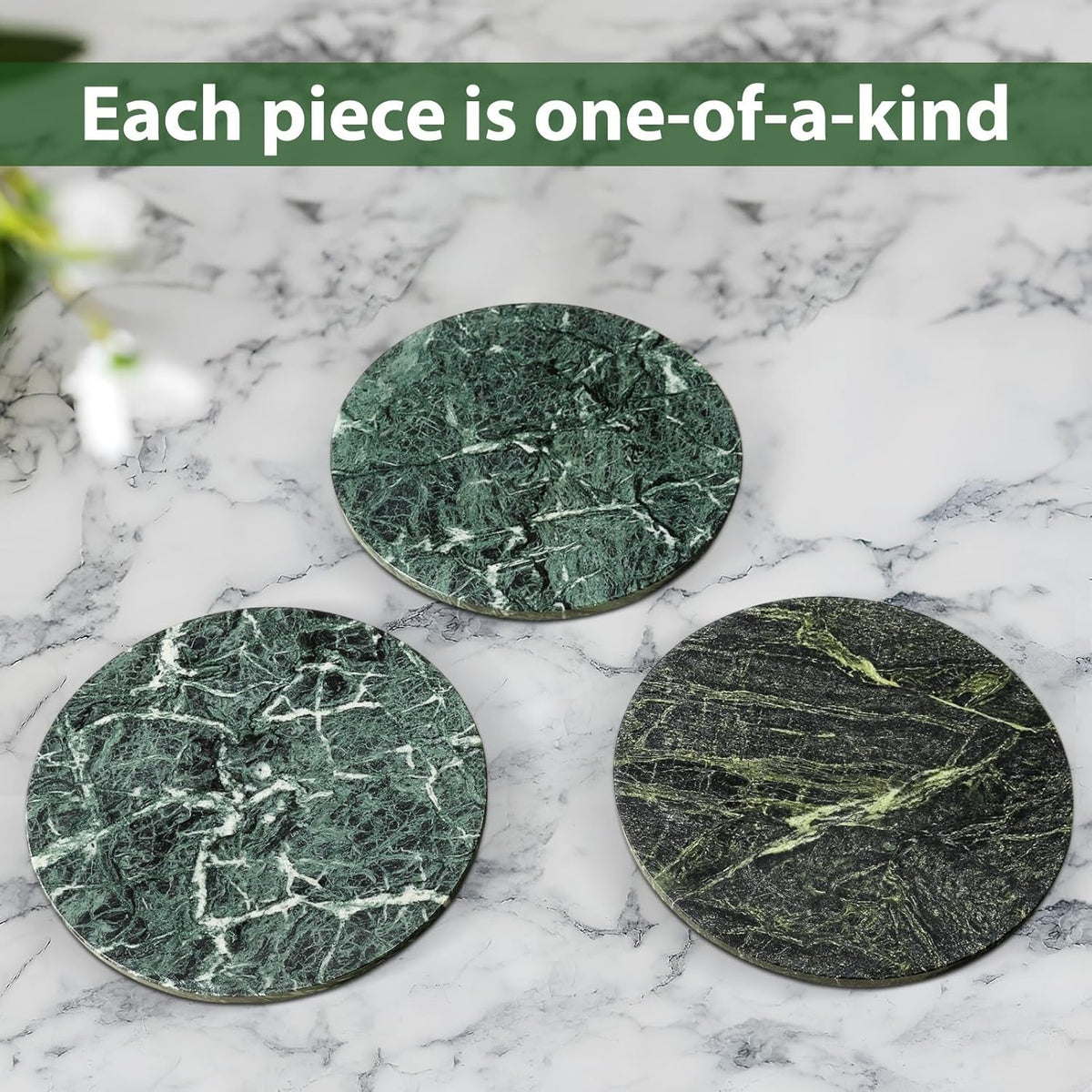 Marble Lazy Susan, 16 in Turntable Organizer for Cabinet Pantry Kitchen Countertop Fridge Bathroom Makeup Vanity Countertop, Detachable Organizer (Indian Green)
