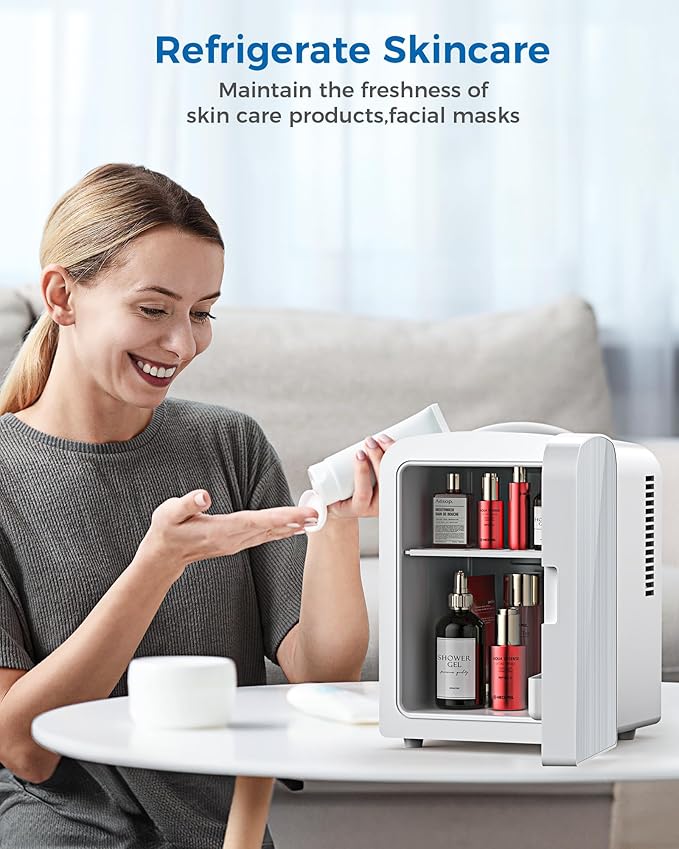 Electactic 4L/6 Cans Mini Fridge, Portable Compact Refrigerator, Small Skin Care Fridge, Food and Drinks, Small Cooler for Bedroom, Dorm, Car, Office, White