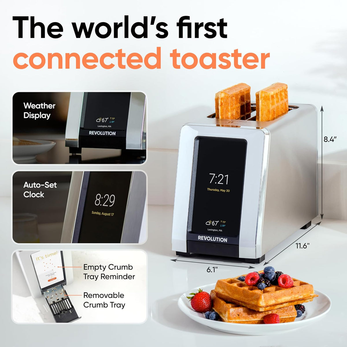 Revolution R180 Connect Smart Toaster + Toastie Press Bundle – Touchscreen, 2-Slice Wide Slot, InstaGLO Tech – Toast Bread, Bagels, Waffles, Muffins, Tortillas, Pastries – Stainless Steel