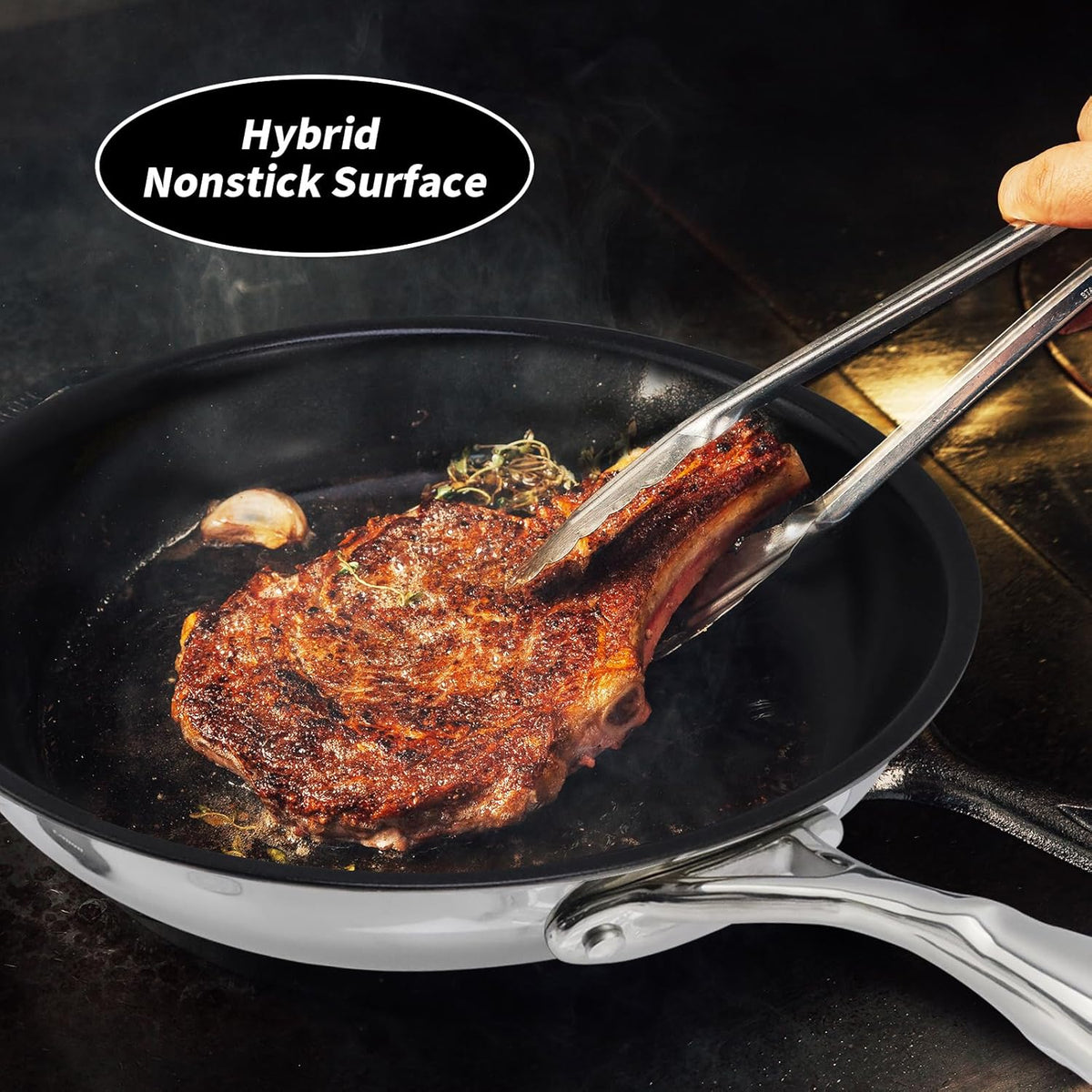 10" Nonstick Ceramic Frying Pan with Lid - PFOA & PTFE-Free, Oven & Broiler-Safe - Thick 2.5mm Four-Layer Construction, Anti-Scalding Handle for All Stovetops (Induction/Gas etc)