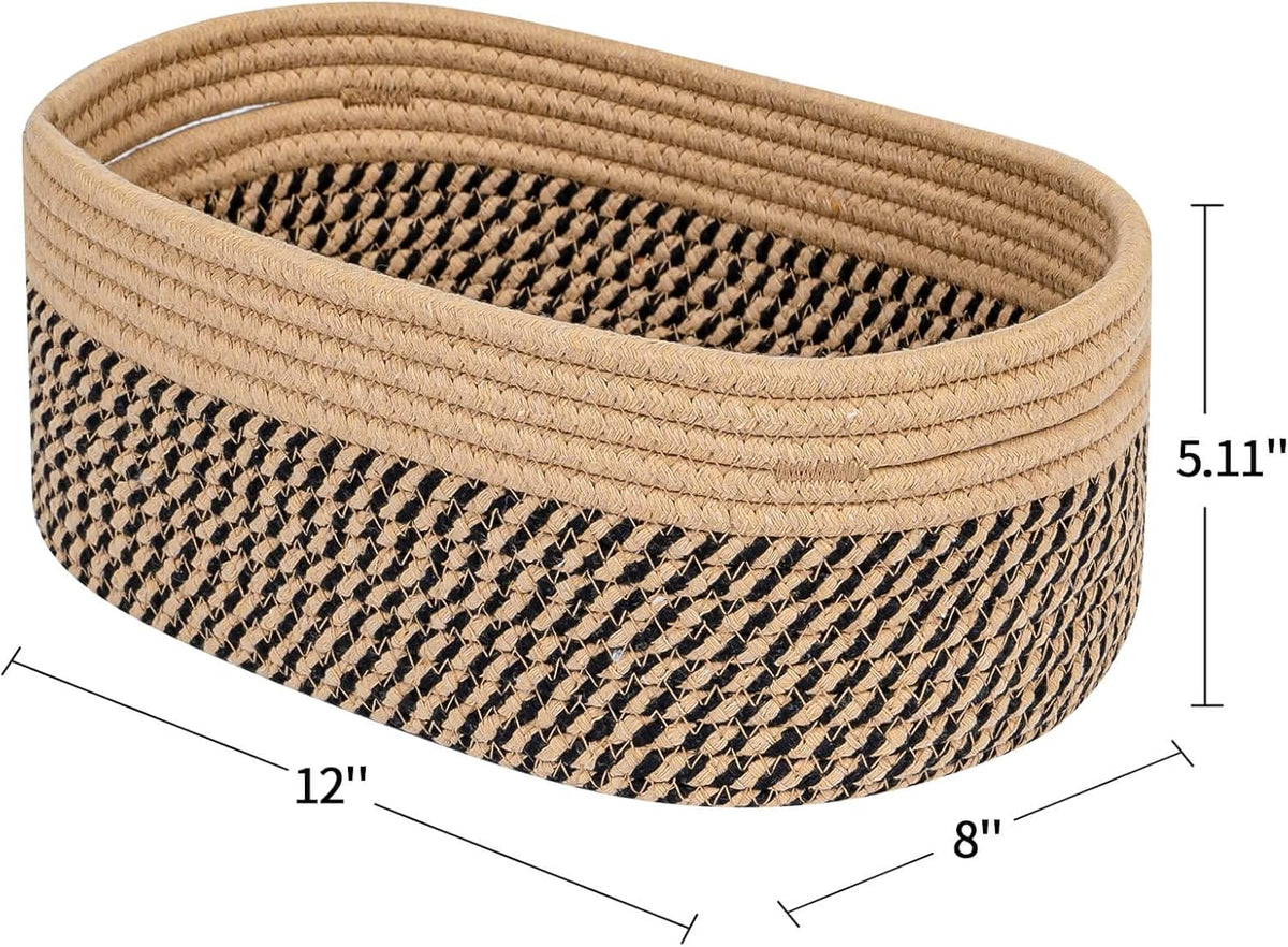 CubesLand Small Baskets, Storage Baskets for Organizing Shelves, Rectangular Woven Storage Baskets Natural Cotton Rope Toy Storage Bins Closet Baby Baskets Empty Gifts Baskets Camel/Mixed Black