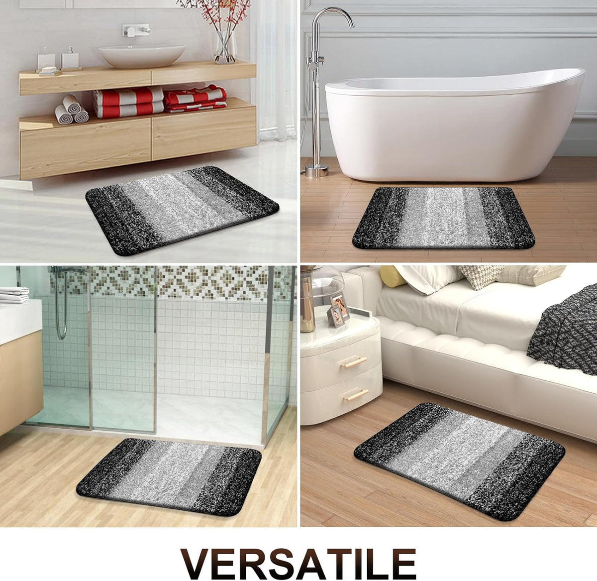 OLANLY Bathroom Runner Rugs 47x20, Extra Soft Absorbent Microfiber Bath Rugs, Rubber Backing, Quick Dry, Machine Washable Bath Mats for Bathroom Floor, Tub and Shower, Home Decor Accessories, Black
