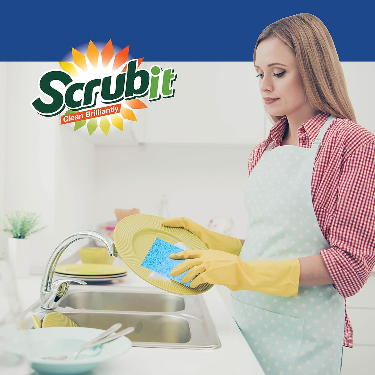 SCRUBIT 48 Pack Kitchen Sponges - Dish Sponge for Washing Dishes, Kitchen & Bathroom – Blue Dishwashing Sponges Along with A Thought Scrubber – Bulk Cleaning sponges Kitchen (Blue)