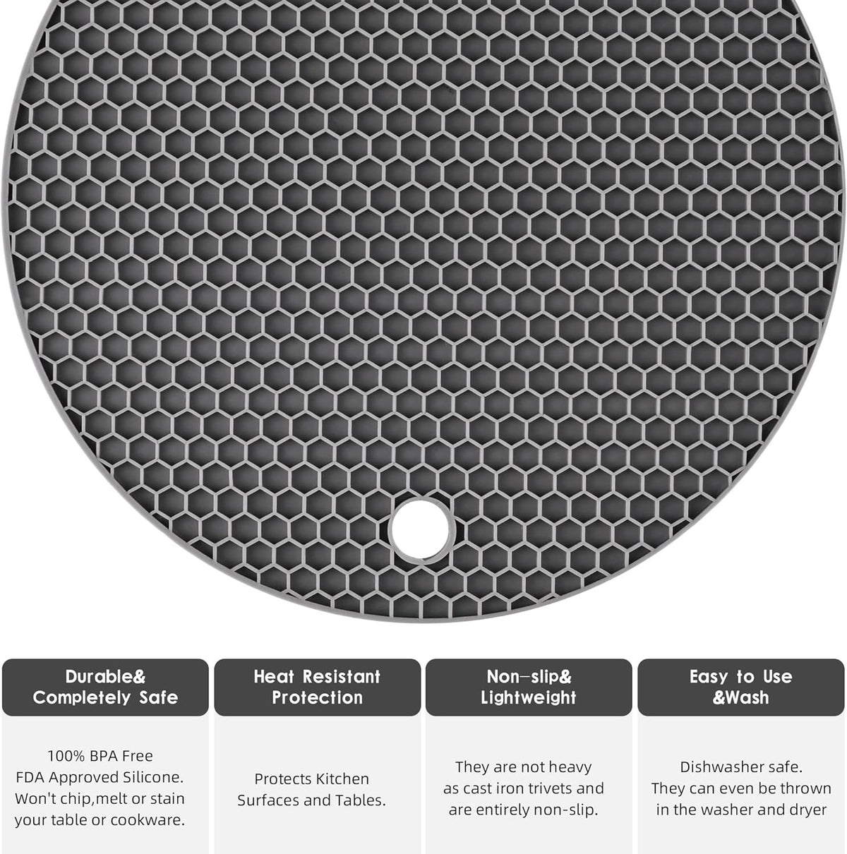 Silicone Trivets for Hot Dishes, Silicone Pot Holders for Kitchen, Trivet Mat Hot Pads for Kitchen, Trivets for Hot Pots and Pans, Heat Resistant Mats for Quartz Countertop, Set 4 Light Gray