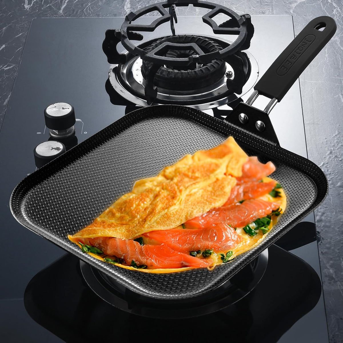 Inqibee 11 Inch Tri-ply Stainless Steel Square Griddle Pan,Hybrid Ceramic Nonstick Pancake Pan,Anti-scratch,Silicone Heat-resistant Black Handle,Dishwasher and Oven Safe
