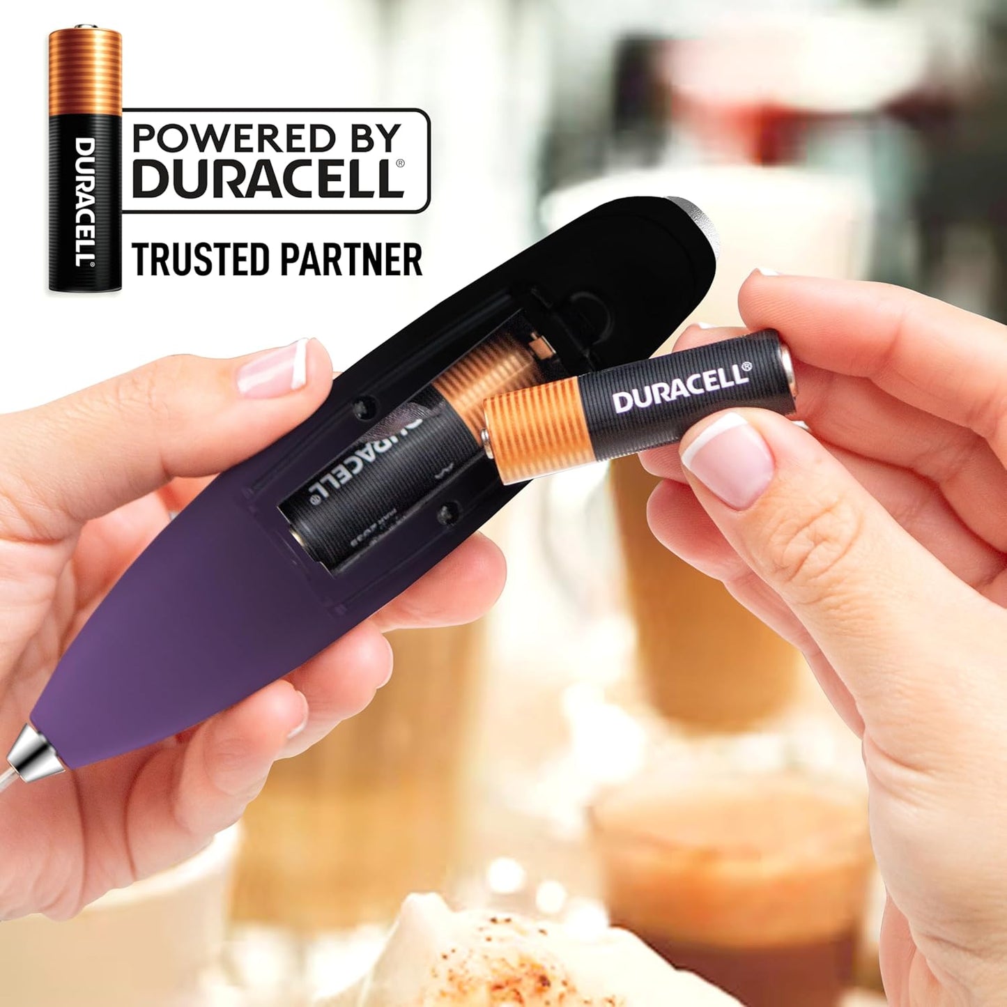 Zulay Kitchen Powerful Milk Frother Wand With 4 AA Duracell Batteries - Ultra Fast Handheld Drink Mixer - Electric Whisk Foam Maker for Coffee, Lattes, Cappuccino, Matcha & Creamer -