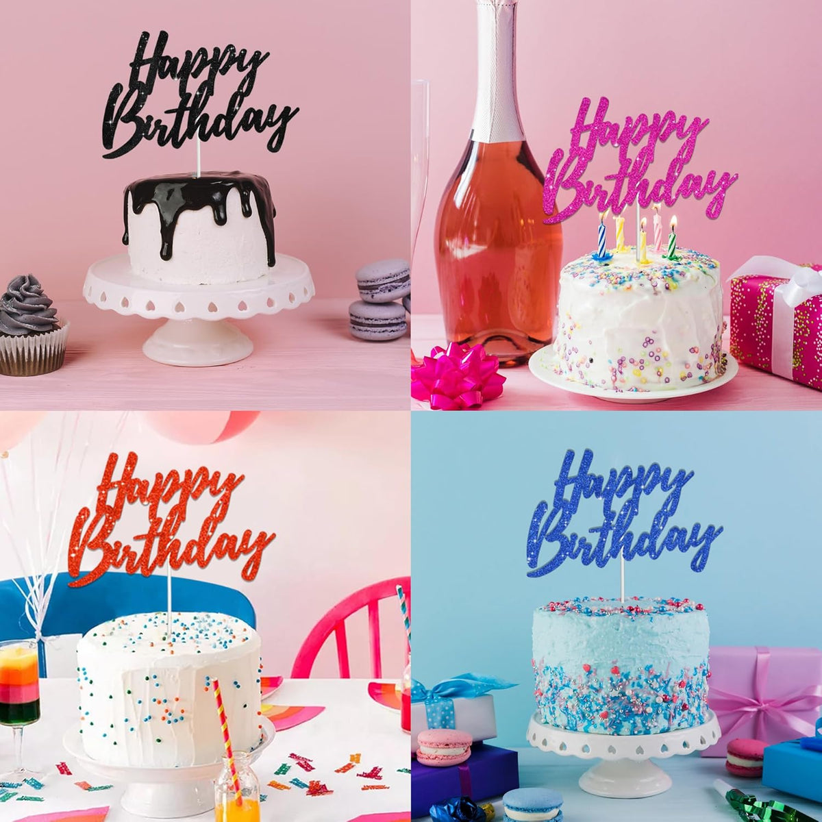 BEISHIDA Happy Birthday Cake Toppers Dark Blue Glitter Birthday Cake Decoration Cake Baking Supplies 18th 30th 40th Birthday Cake Toppers For Boys Girls Men Women Birthday Party Photo Booth Props