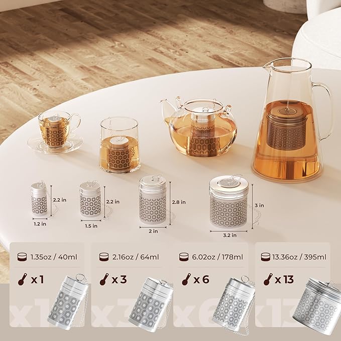 2 Pack Reinmoson Large Tea Infuser for Loose Tea & Spice Infuser for Cooking, Extra Fine Mesh Large Tea Strainers, 304 Stainless Steel Loose Leaf Tea Steeper for Black Tea, Rooibos, etc