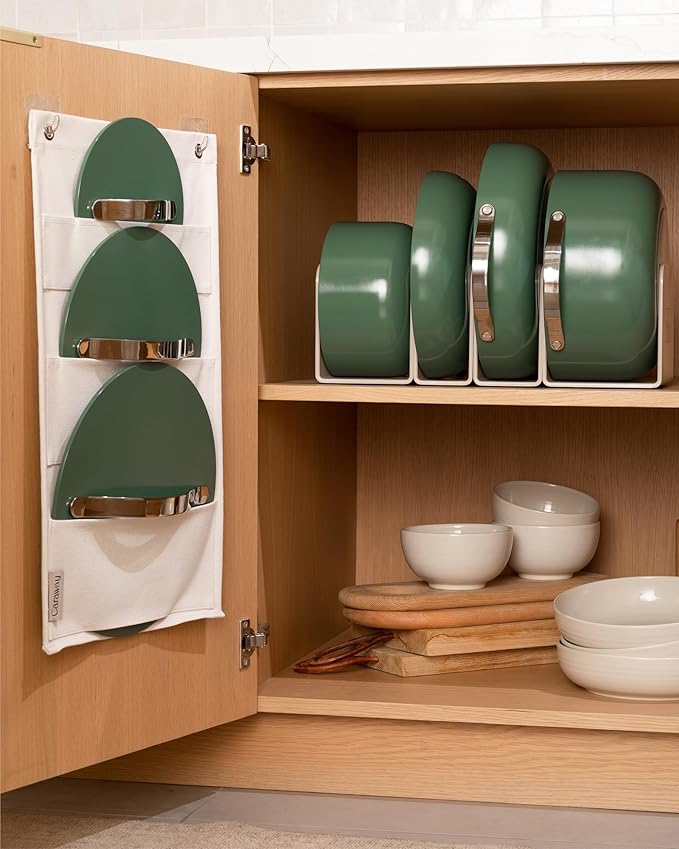 Caraway Deluxe Non-stick Ceramic Cookware Set (16 Piece) Pots, Frying Pans, Lids and Kitchen Storage - PFAS & PFOA Free - Oven Safe Pan Set & Compatible with All Stovetops - Marigold